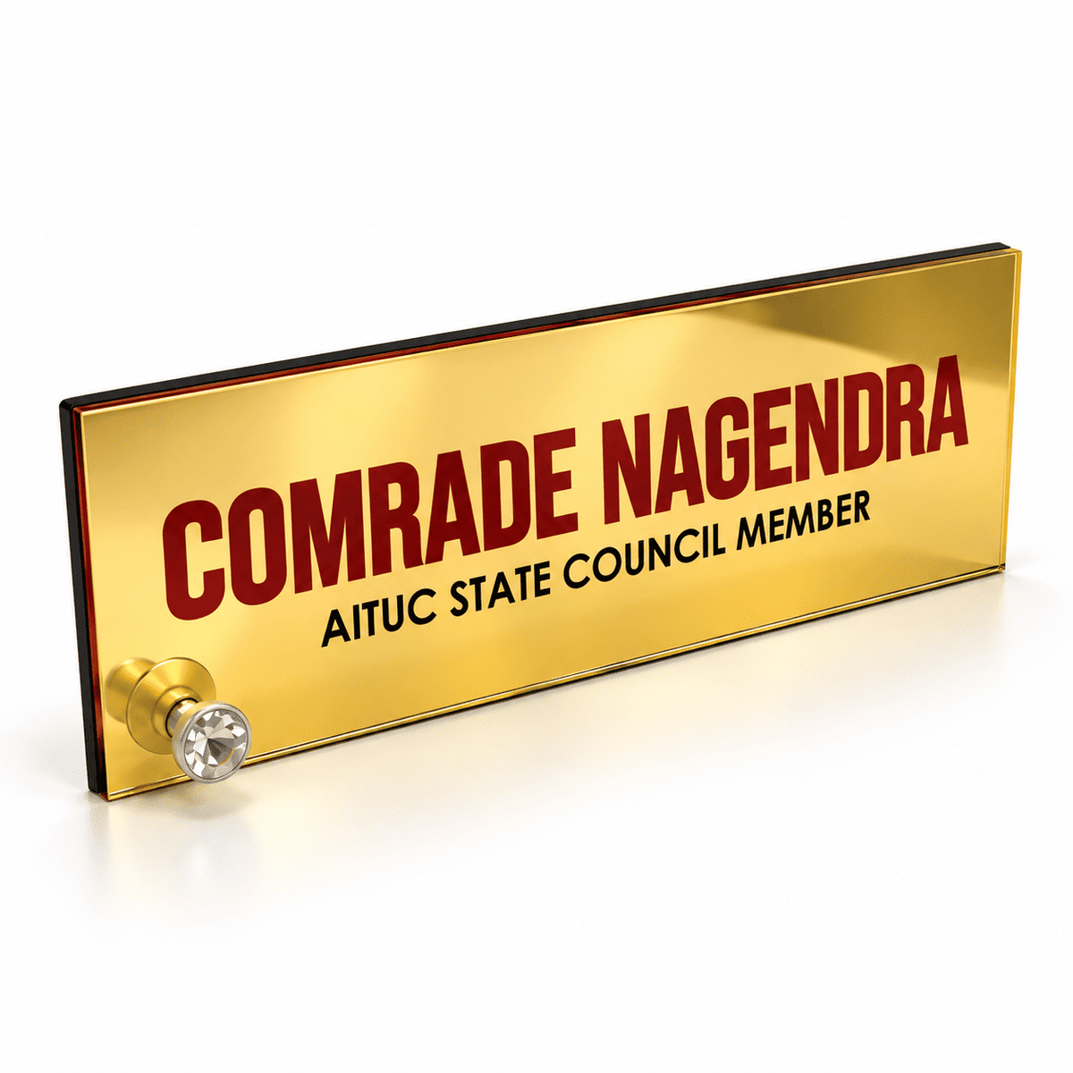 Premium Gold Acrylic Desk Name Plate with Diamond Stud