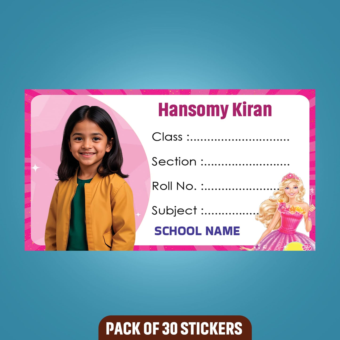 School Books Label with Customized Photo - Pack of 30 Stickers