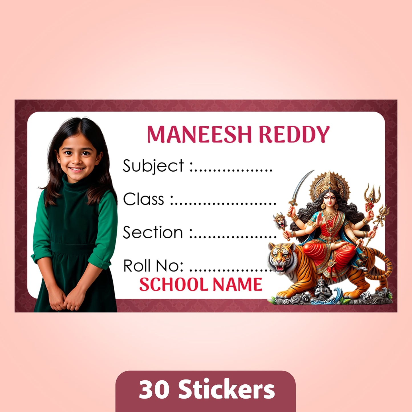 Customized Book Labels with Kid's Photo & Hindu Gods Designs – Set of 30 Stickers