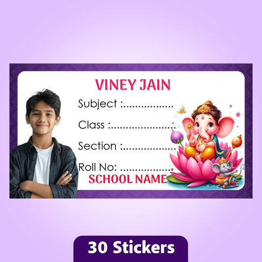 Customized Book Labels with Kid's Photo & Hindu Gods Designs – Set of 30 Stickers