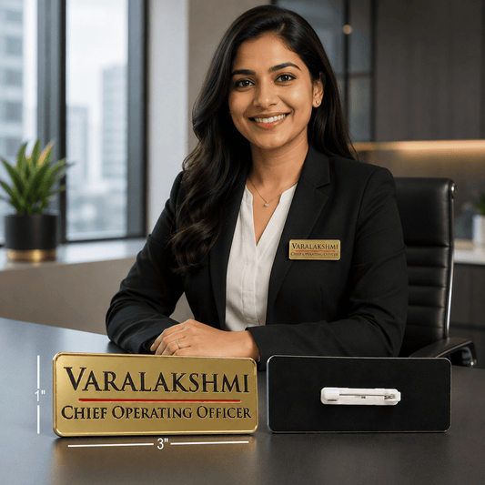 Customized Gold Acrylic Name Badge with Pin | Corporate Employee & Event Badge