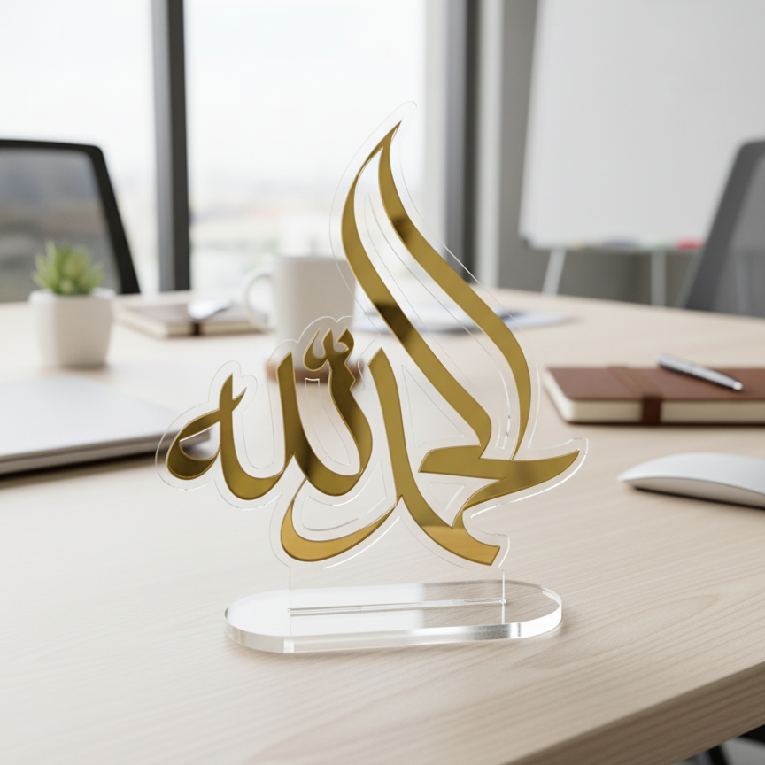 Premium Acrylic Mashalla Stand – 4x4 Inches | Gold Text | Perfect for Office, Home & Car Dashboard