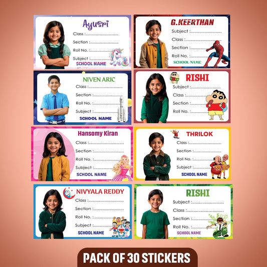School Books Label with Customized Photo - Pack of 30 Stickers