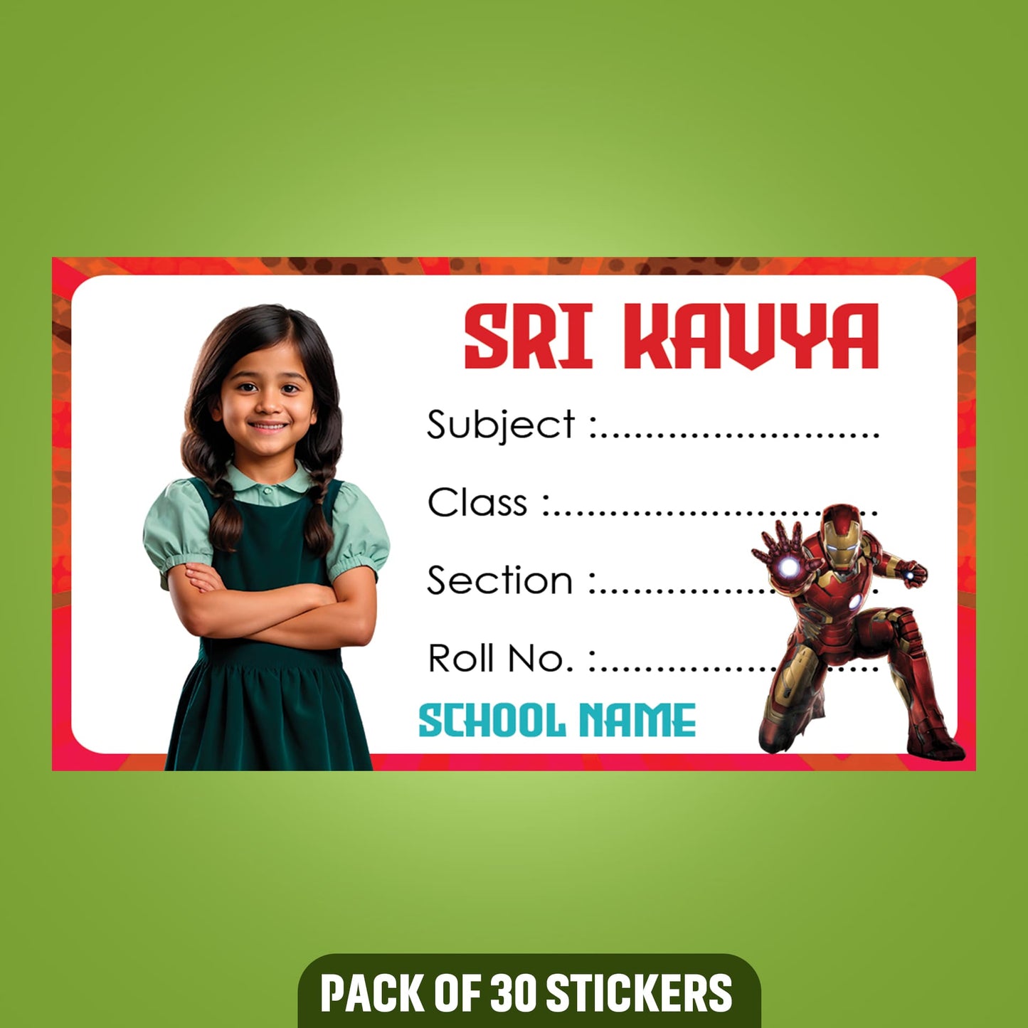 School Books Label with Customized Photo - Pack of 30 Stickers