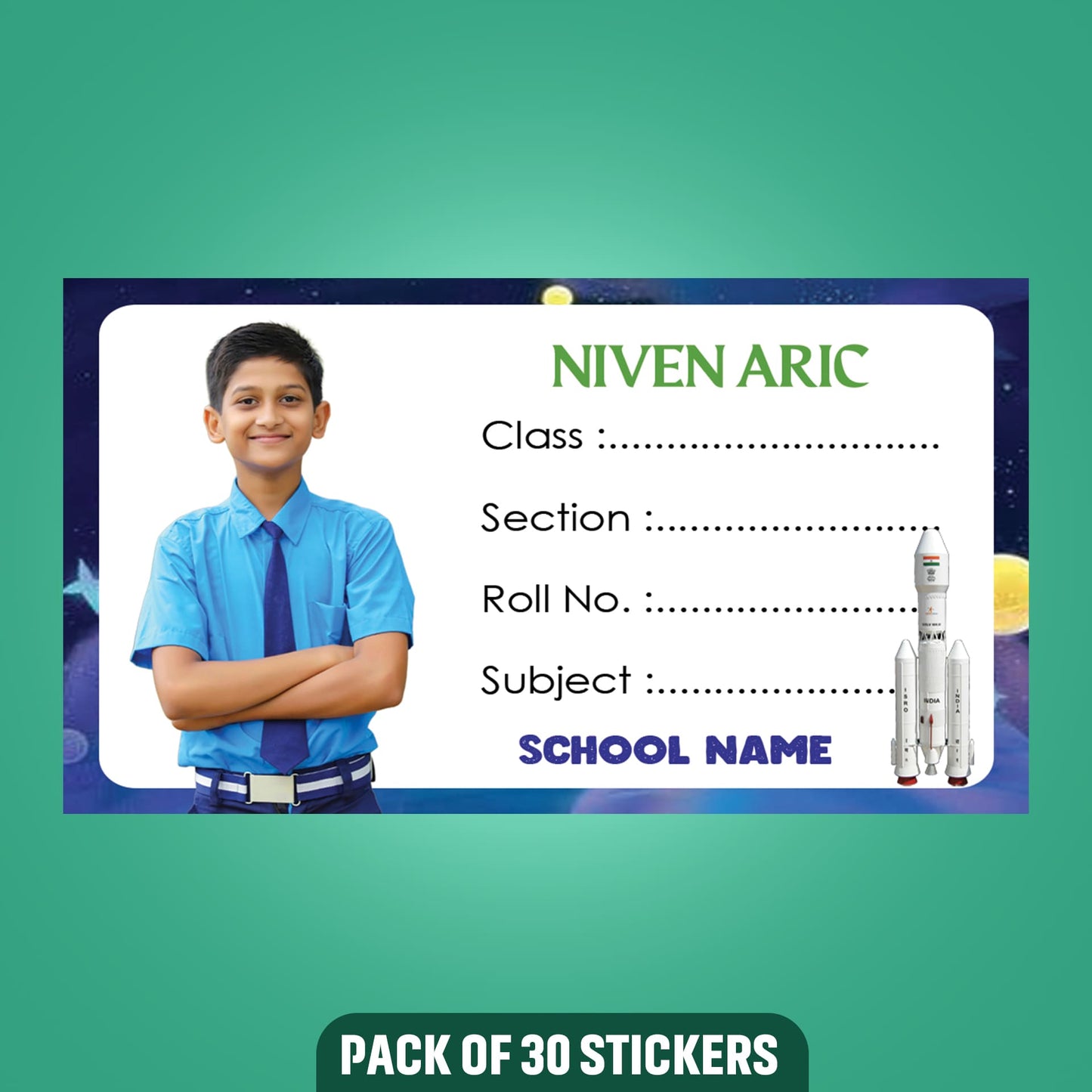 School Books Label with Customized Photo - Pack of 30 Stickers