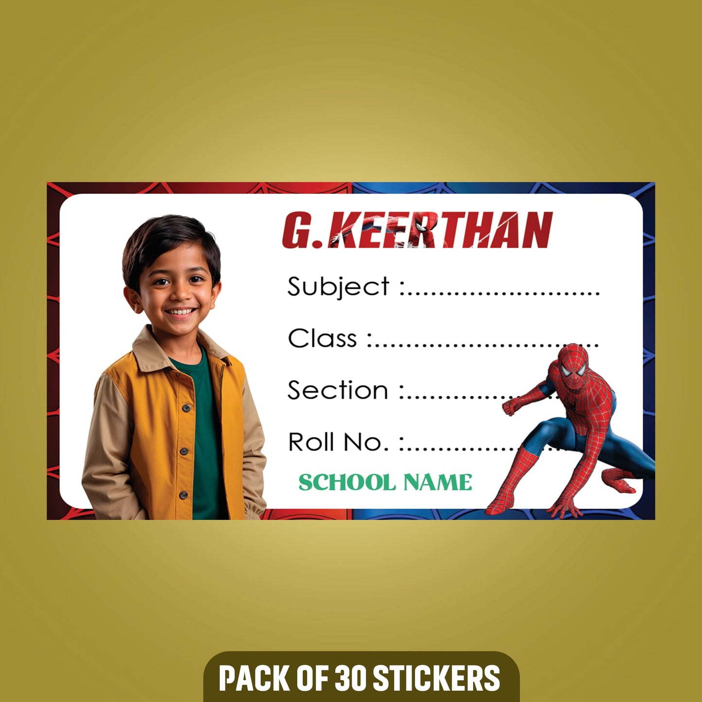 School Books Label with Customized Photo - Pack of 30 Stickers