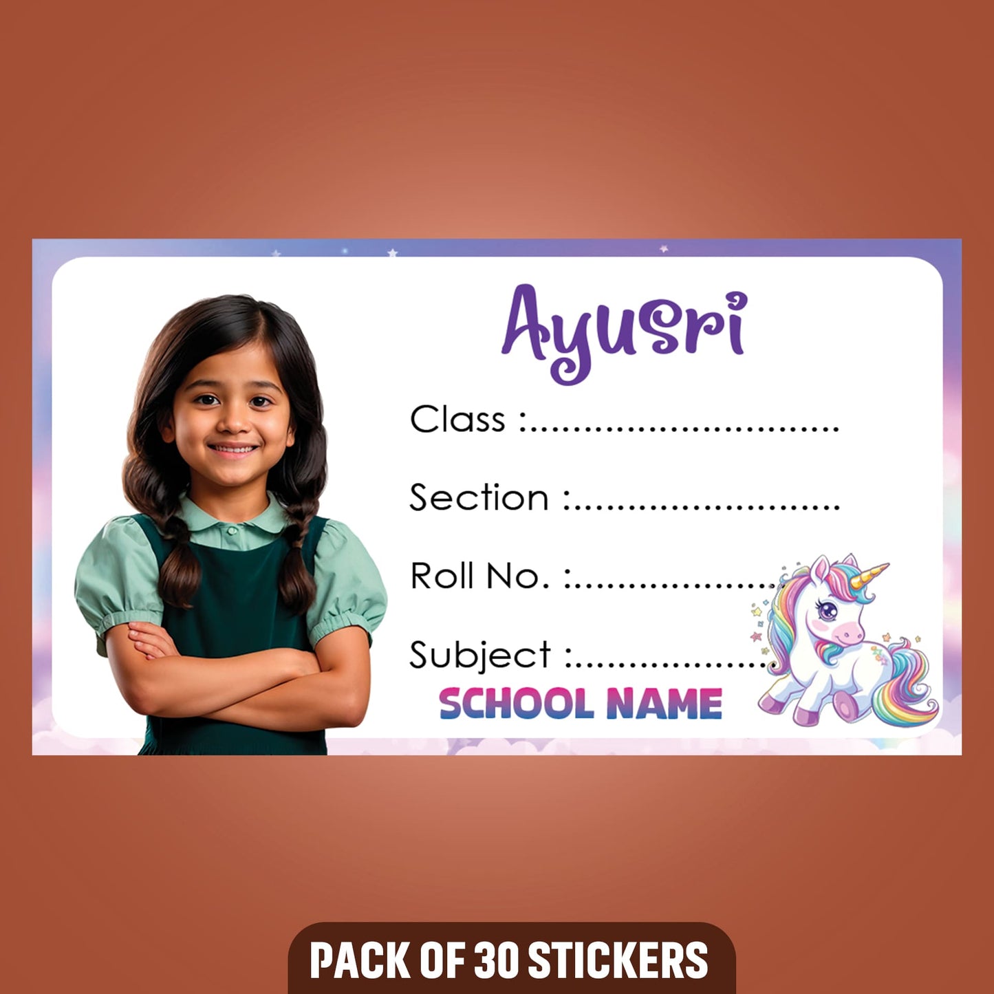 School Books Label with Customized Photo - Pack of 30 Stickers