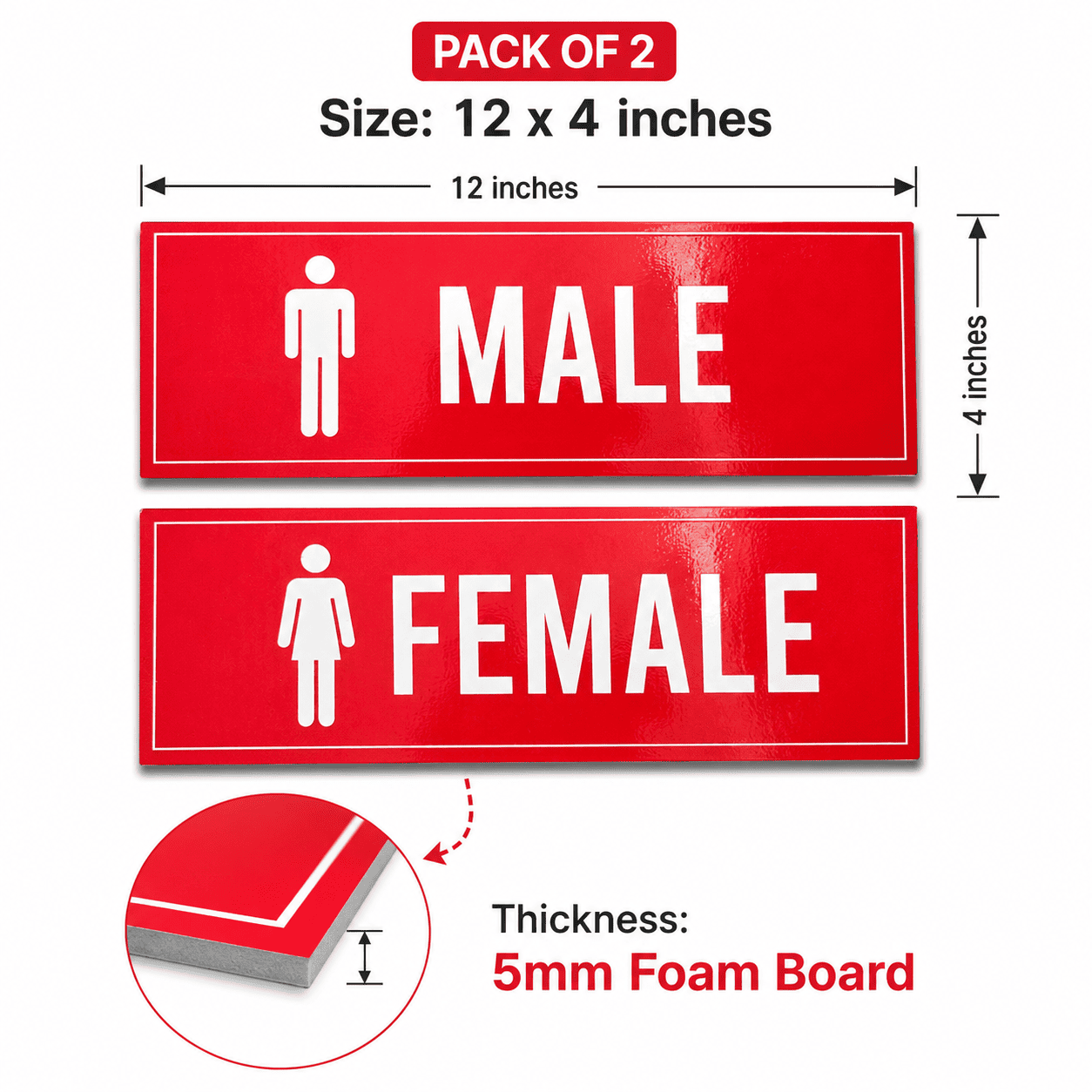 Male Female Washroom Sign Boards Pack of 2