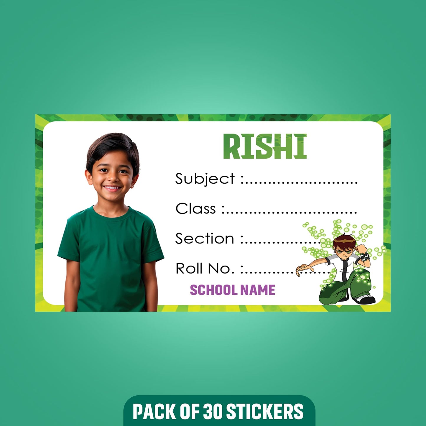 School Books Label with Customized Photo - Pack of 30 Stickers