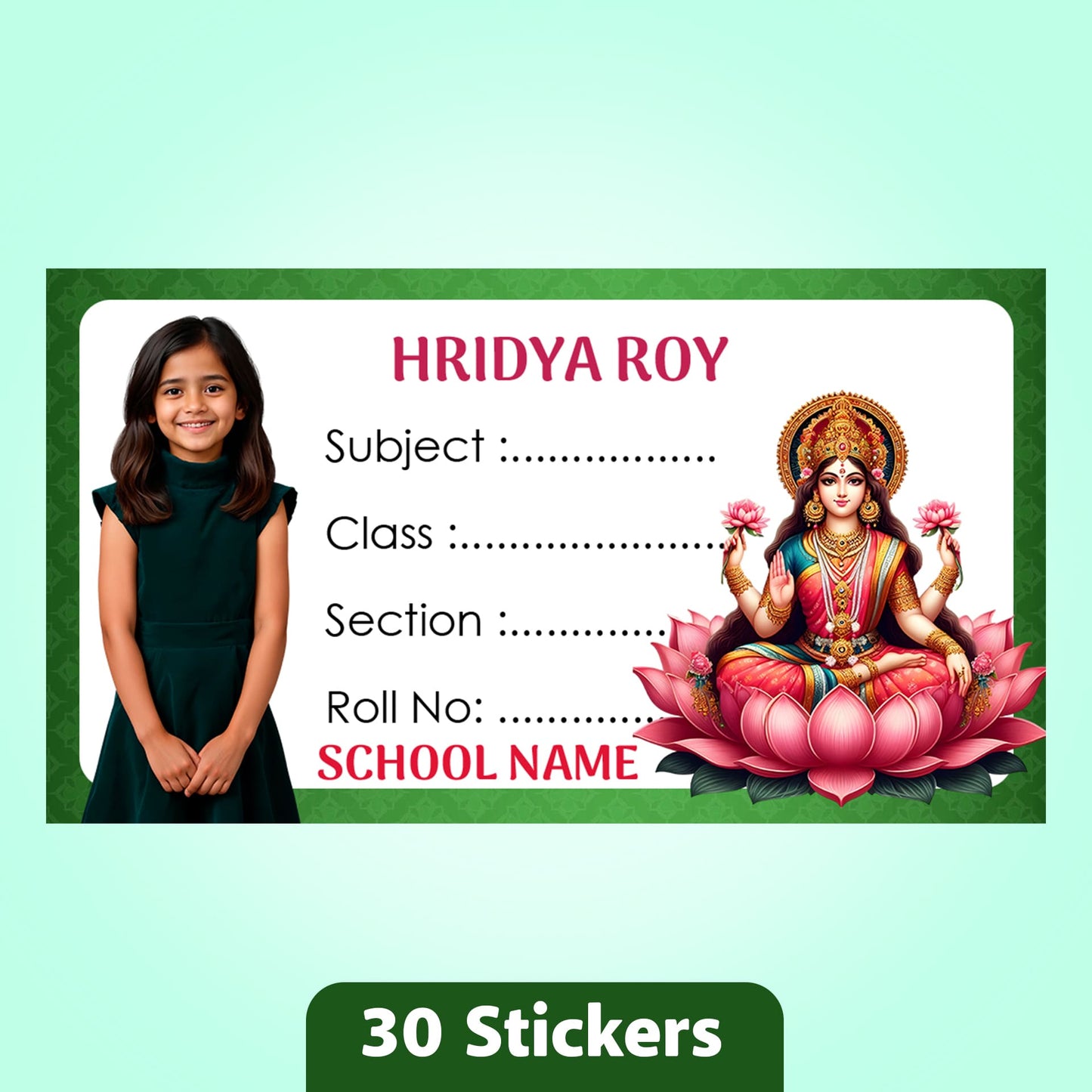 Customized Book Labels with Kid's Photo & Hindu Gods Designs – Set of 30 Stickers