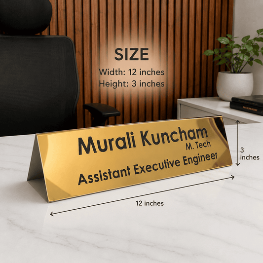 Customized SS Table Name Plate – Gold & Silver | Rust Proof Office Desk Name Plate