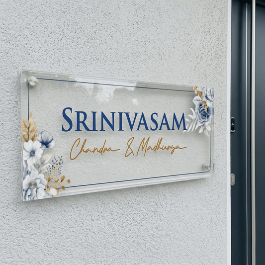 Floral Clear Acrylic House Name Plate