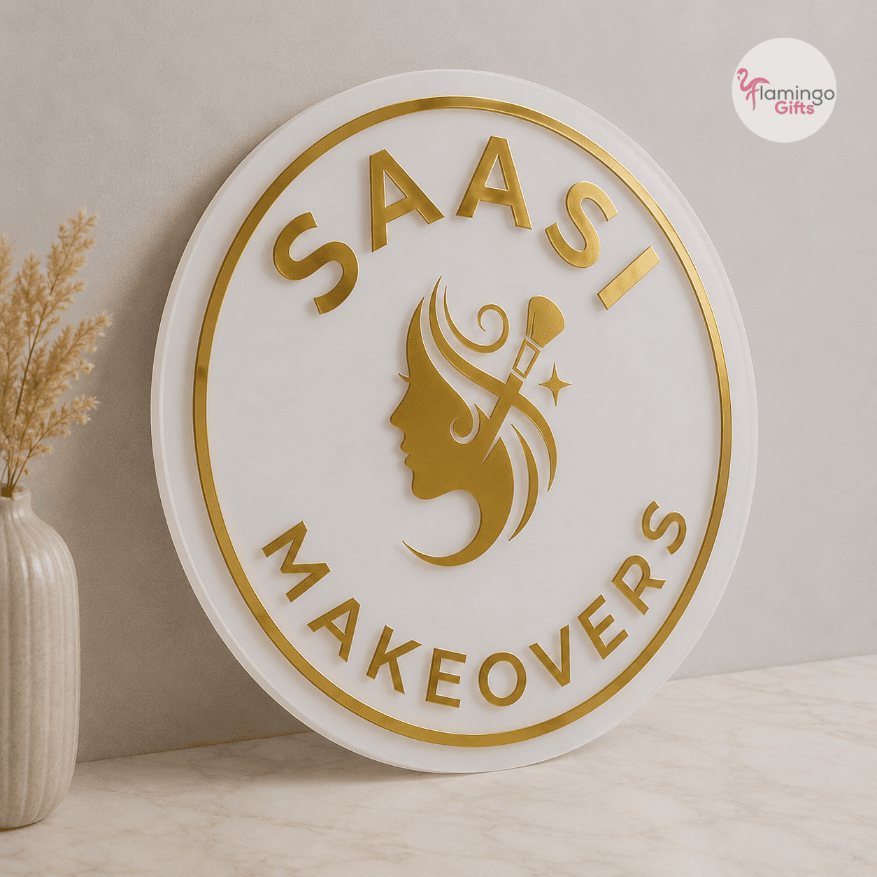 LED Logo Mount – Frosted Acrylic & Gold Acrylic Logo with Warm White Backlight