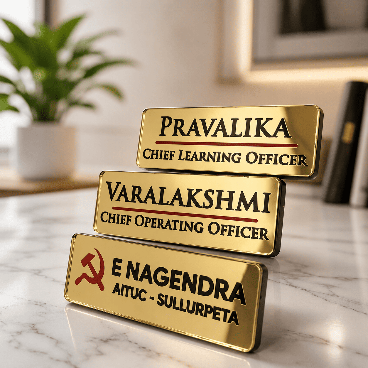 Customized Gold Acrylic Name Badge with Pin | Corporate Employee & Event Badge