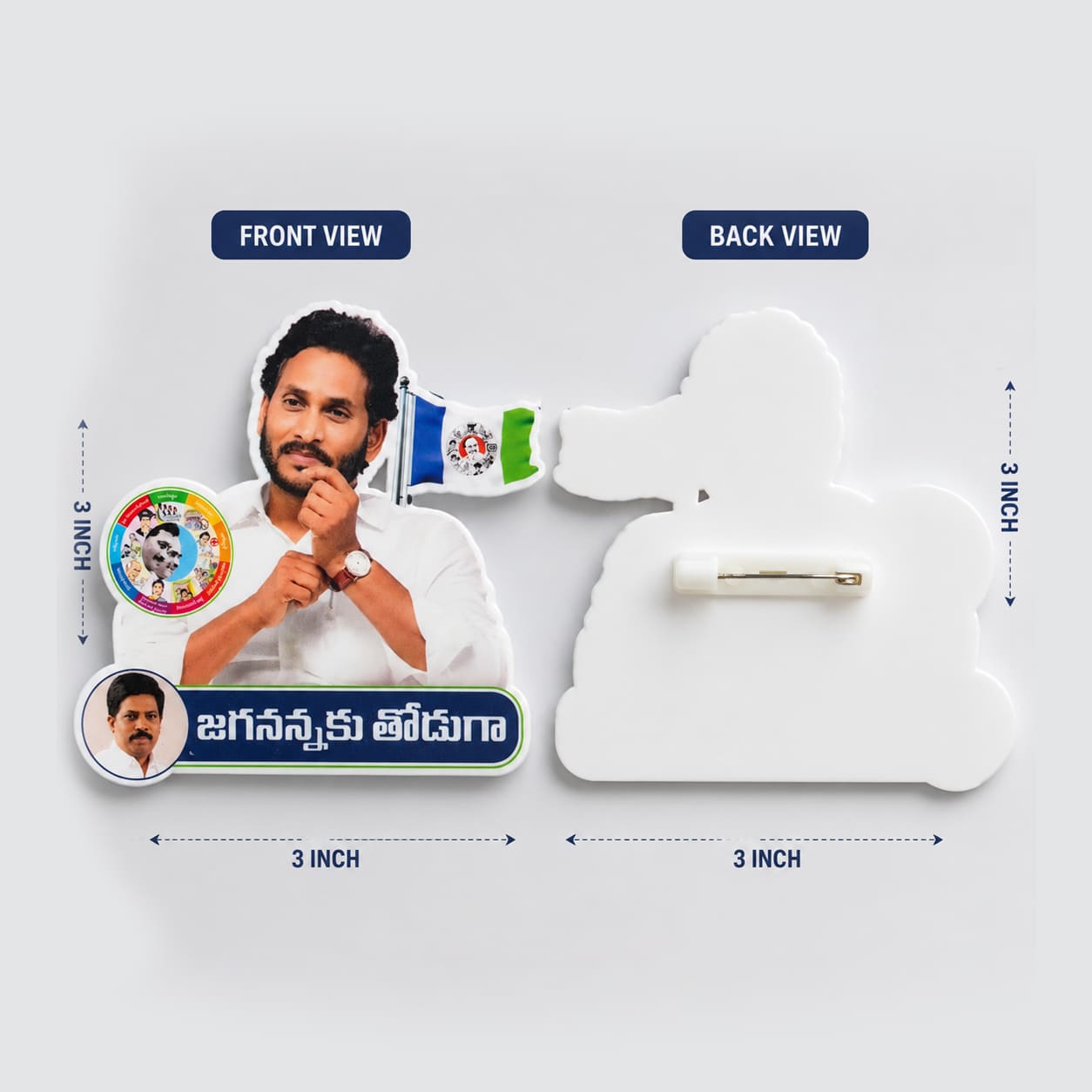 Custom Acrylic Pocket Badge (3x3 Inch) – Direct UV Printed Promotional Pin for Brands & Elections