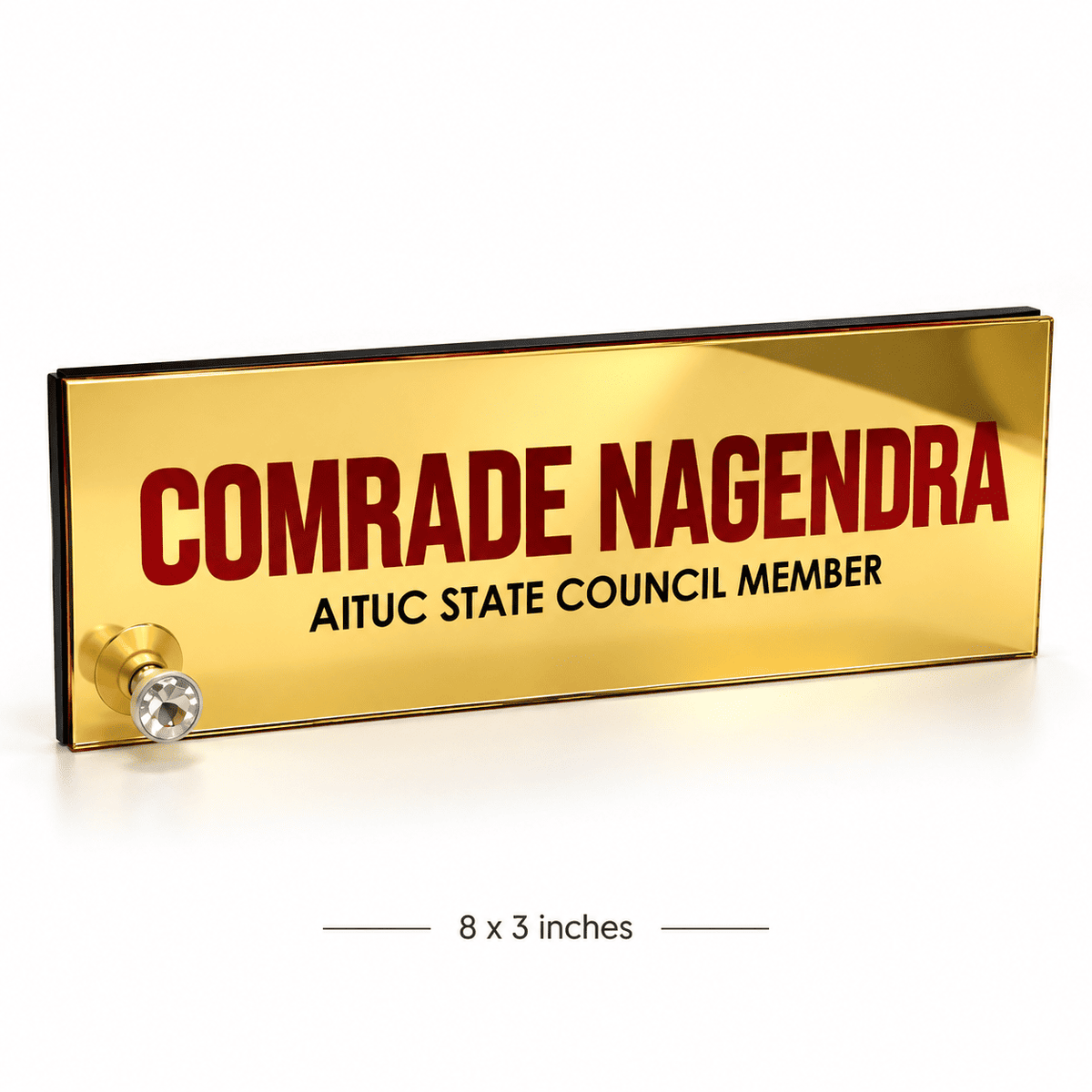 Premium Gold Acrylic Desk Name Plate with Diamond Stud