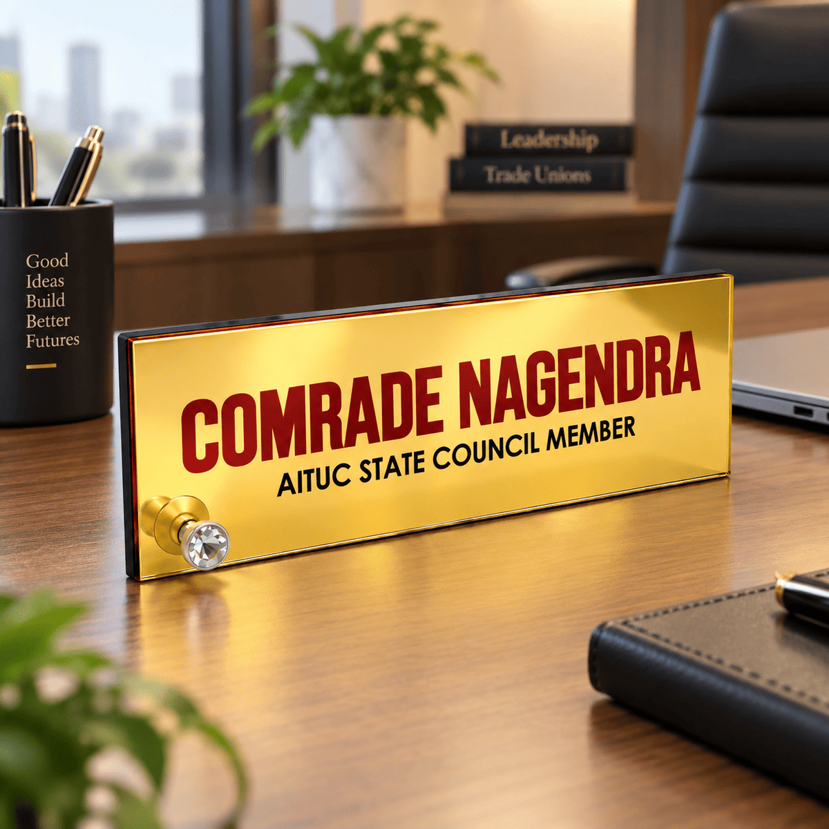 Premium Gold Acrylic Desk Name Plate with Diamond Stud