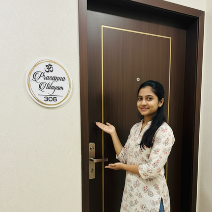 Premium Round Acrylic House Name Plate | Weatherproof 3D Gold & Black Letters