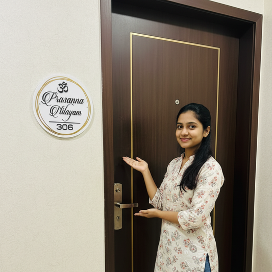 Premium Round Acrylic House Name Plate | Weatherproof 3D Gold & Black Letters