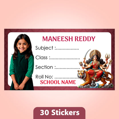 Customized Book Labels with Kid's Photo & Hindu Gods Designs – Set of 30 Stickers