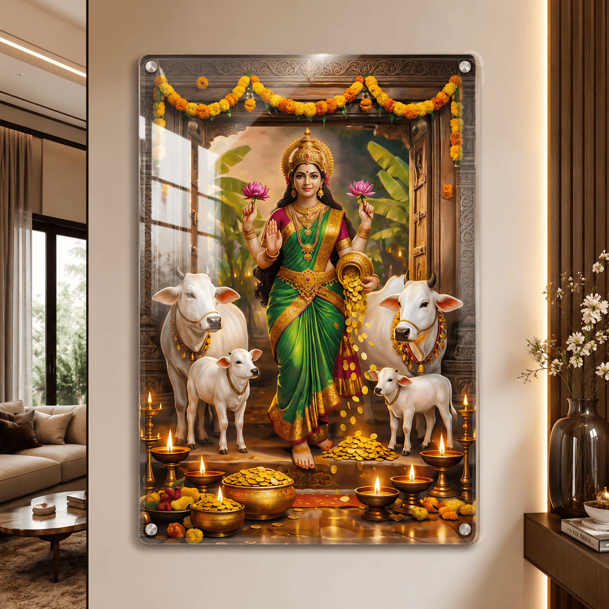 Lakshmi devi walking into home Acrylic Photo Frame