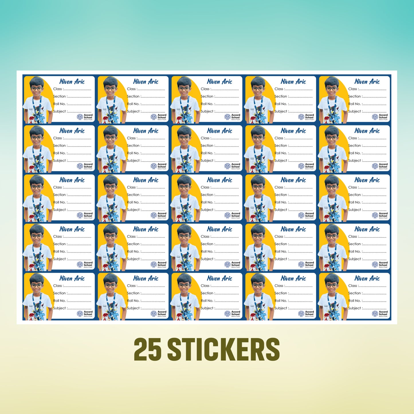 School Books Lable with Customized Photo - Pack of 25 Stickers