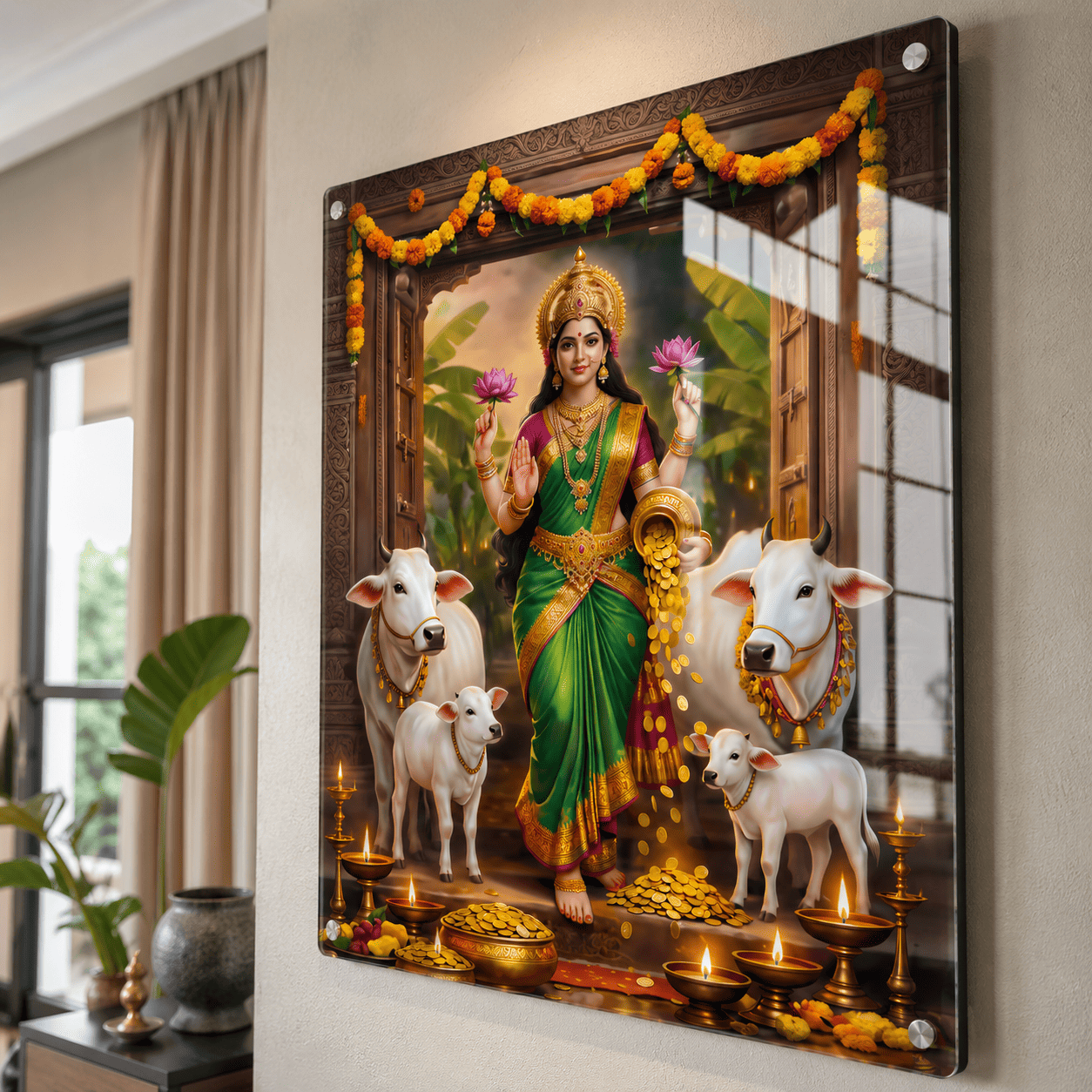 Lakshmi devi walking into home Acrylic Photo Frame
