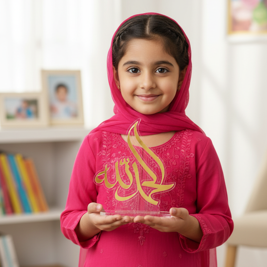 Premium Acrylic Mashalla Stand – 4x4 Inches | Gold Text | Perfect for Office, Home & Car Dashboard