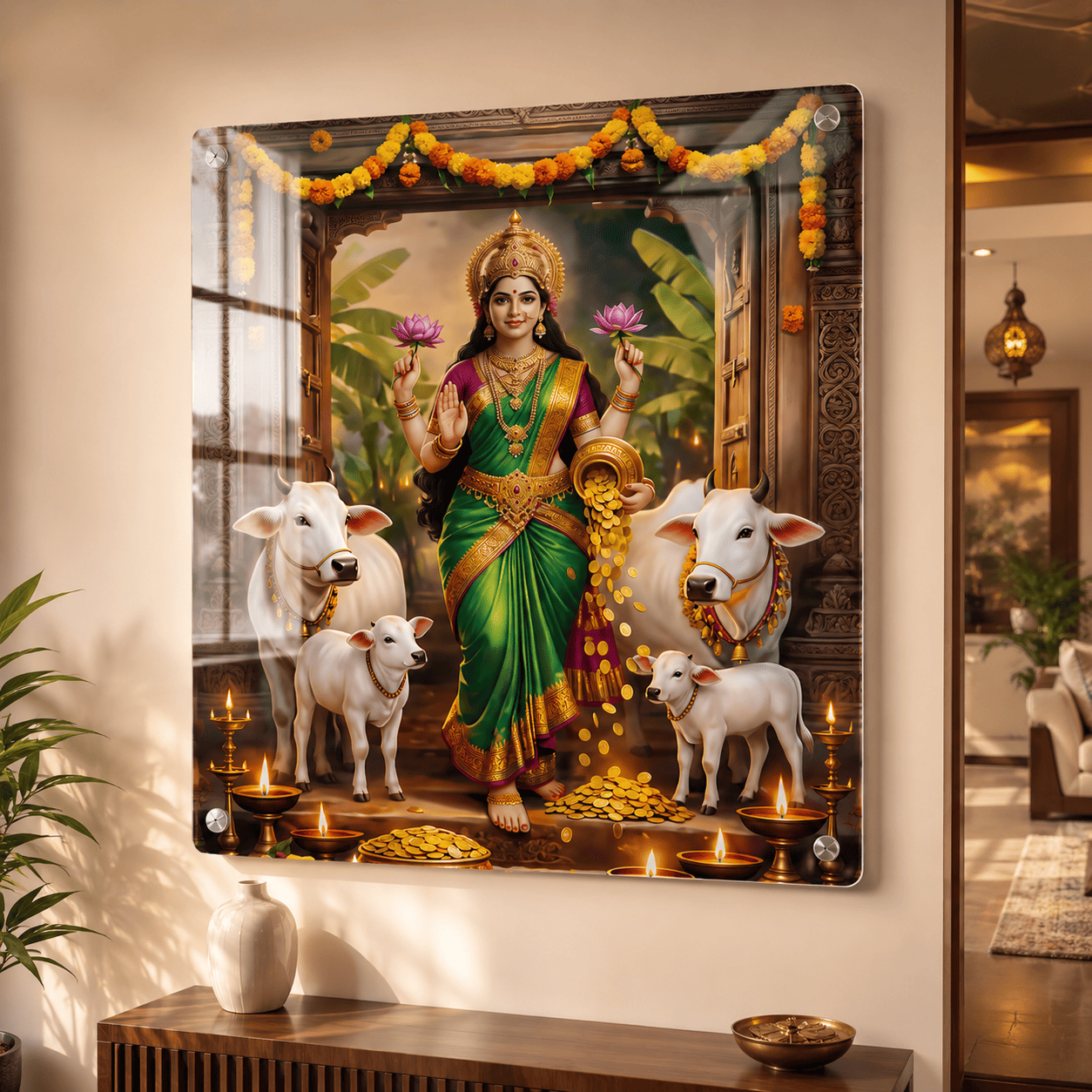 Lakshmi devi walking into home Acrylic Photo Frame