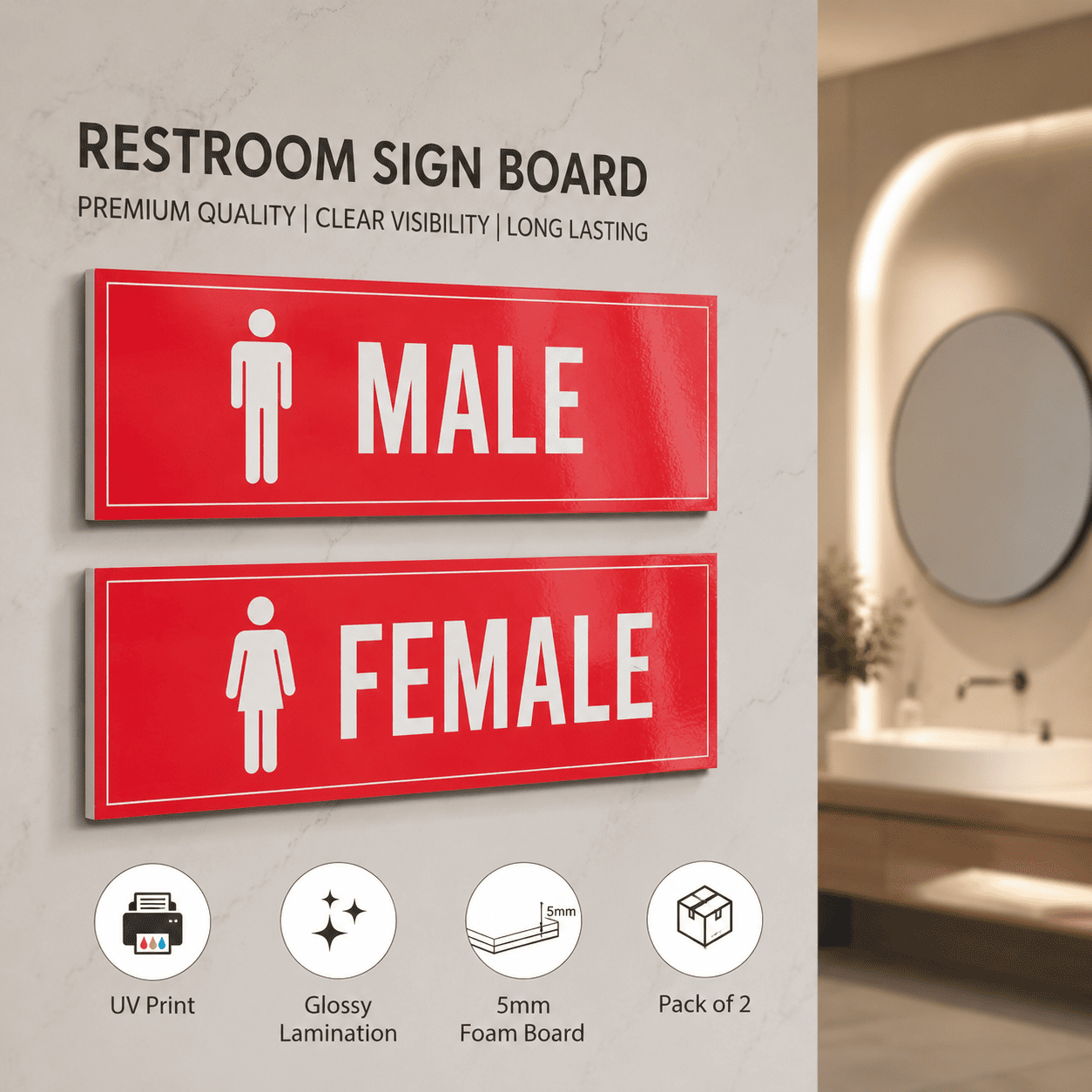 Male Female Washroom Sign Boards Pack of 2