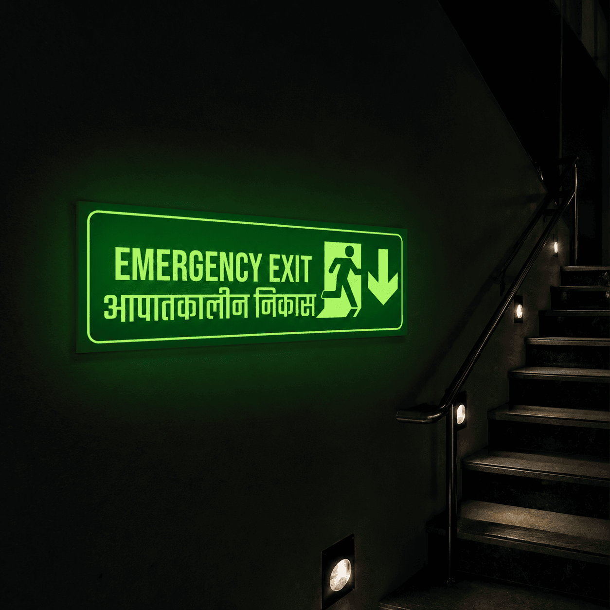 Emergency Exit Auto Glow Sign Board | UV Printed 5mm Foam Board