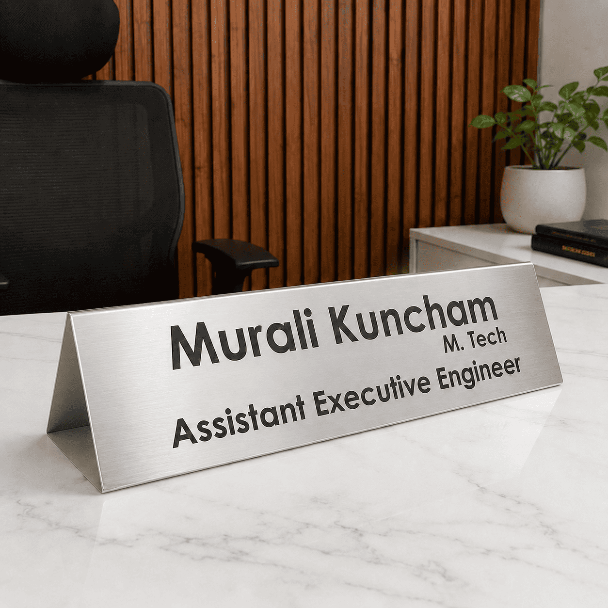 Customized SS Table Name Plate – Gold & Silver | Rust Proof Office Desk Name Plate