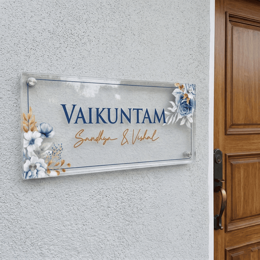 Floral Clear Acrylic House Name Plate