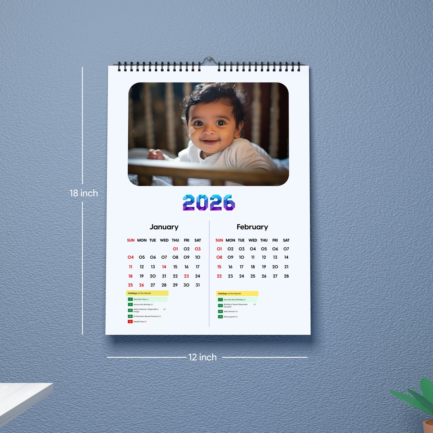 Photo Wall Calendar 2026 – Personalized With Your 12 Photos